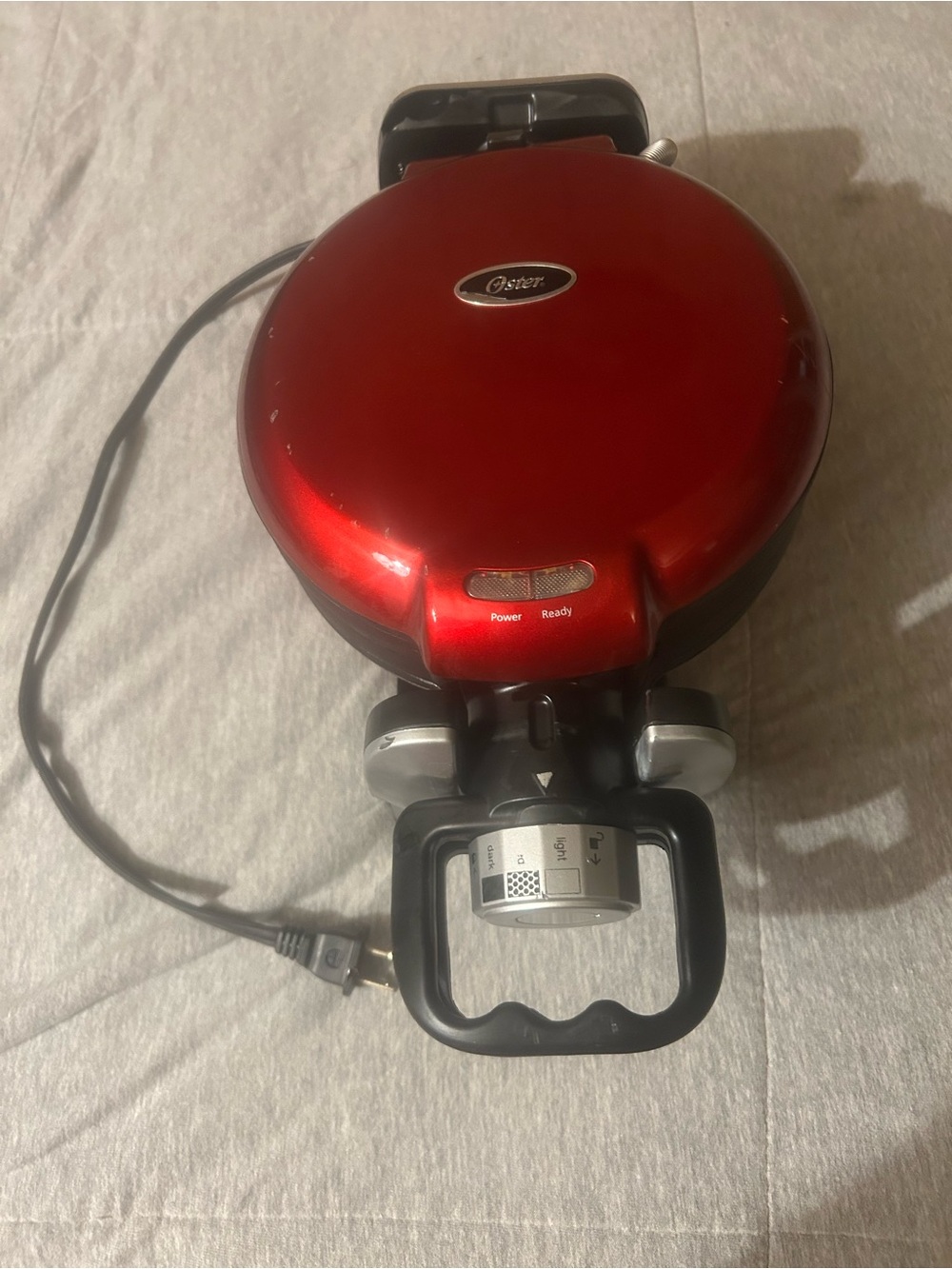 Oster Metallic Red Round Electric soubke sided waffle maker